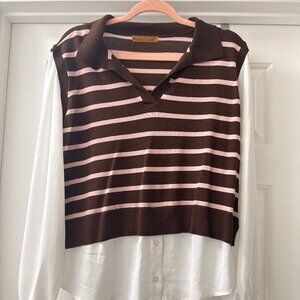 brown and pink women's shirt